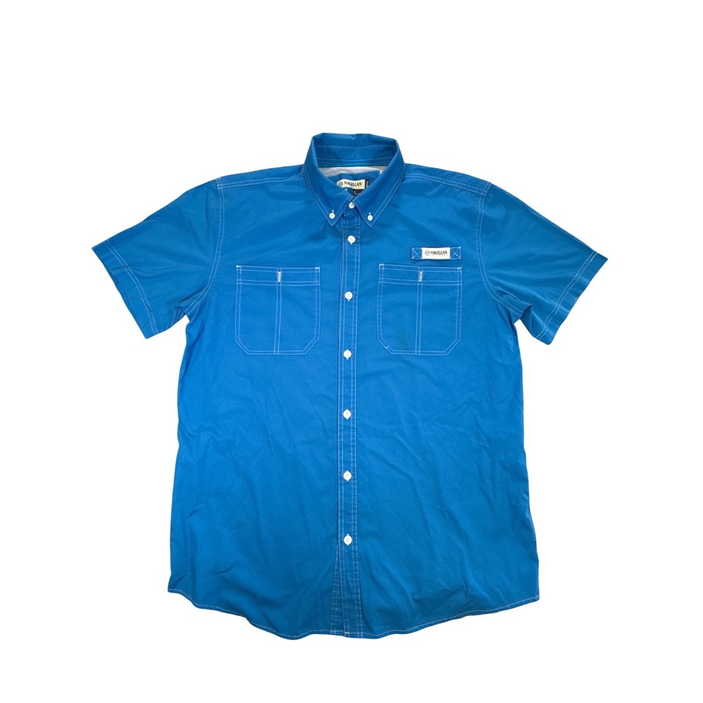 Magellan Outdoors Mens Blue Short Sleeve Fishing Shirt Ventilated Large L